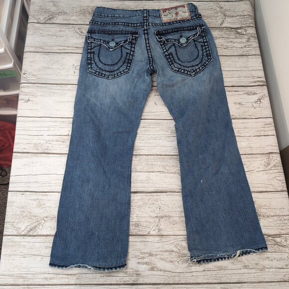 True Religion Distressed Flare Jeans Blue Denim Raw Hem – Women’s 32 - Picture 9 of 15